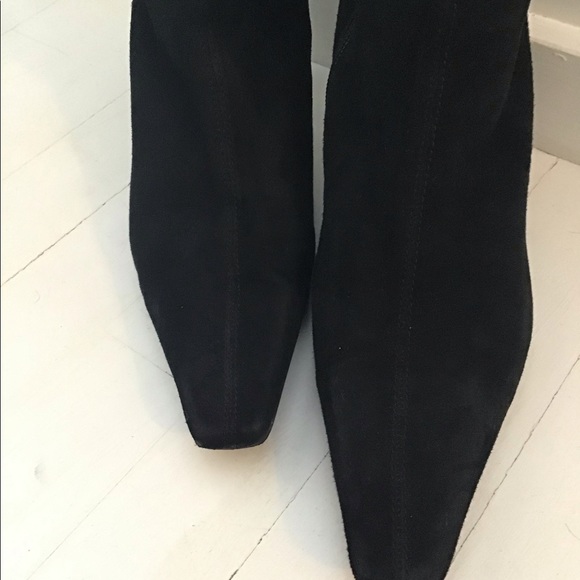 Womens Vintage Suede Laser cut Heeled Dress Boots - Picture 8 of 11